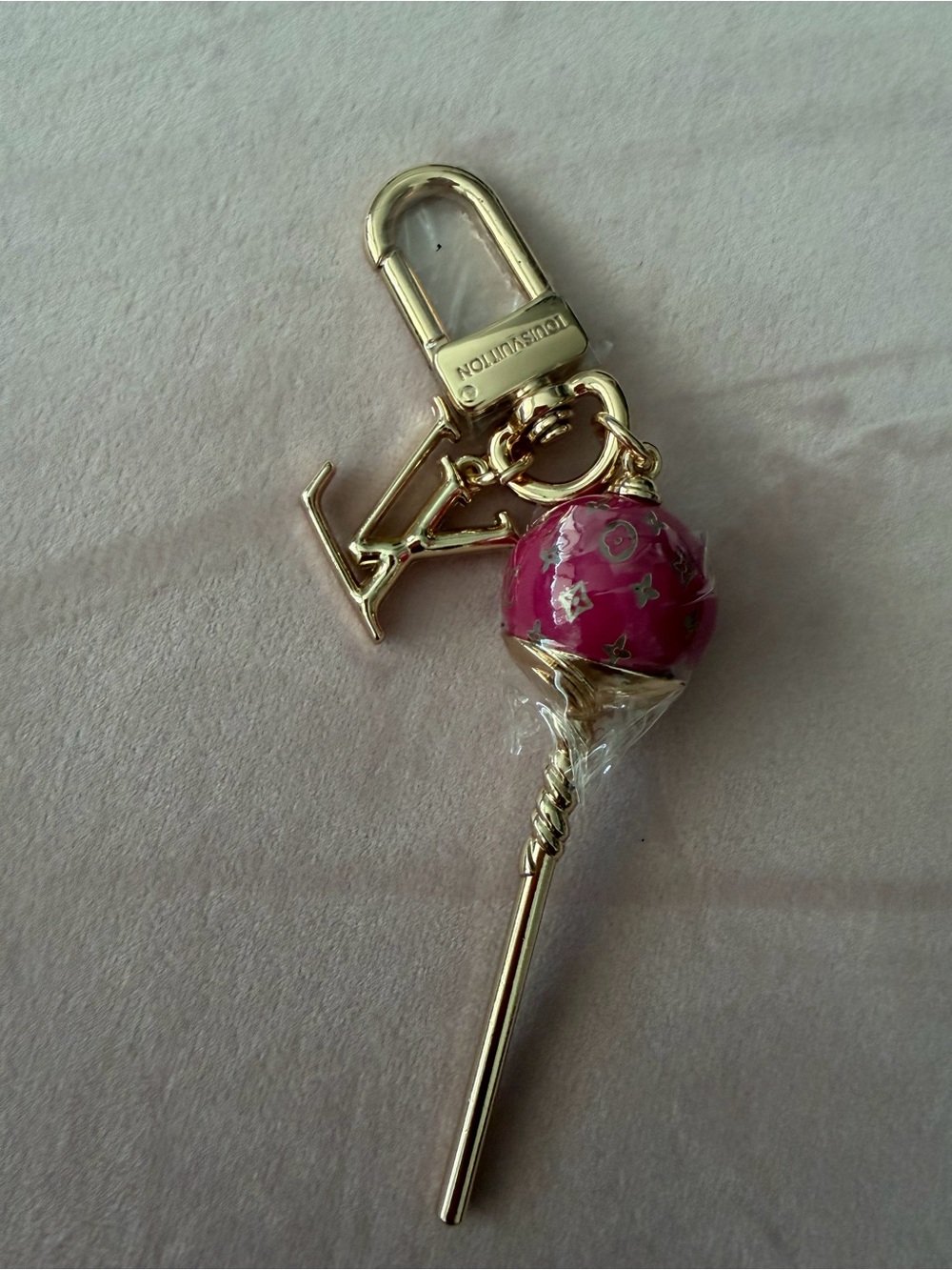 LV Sweet Treats Gold Hardware Pink Lollipop Charm Key Holder